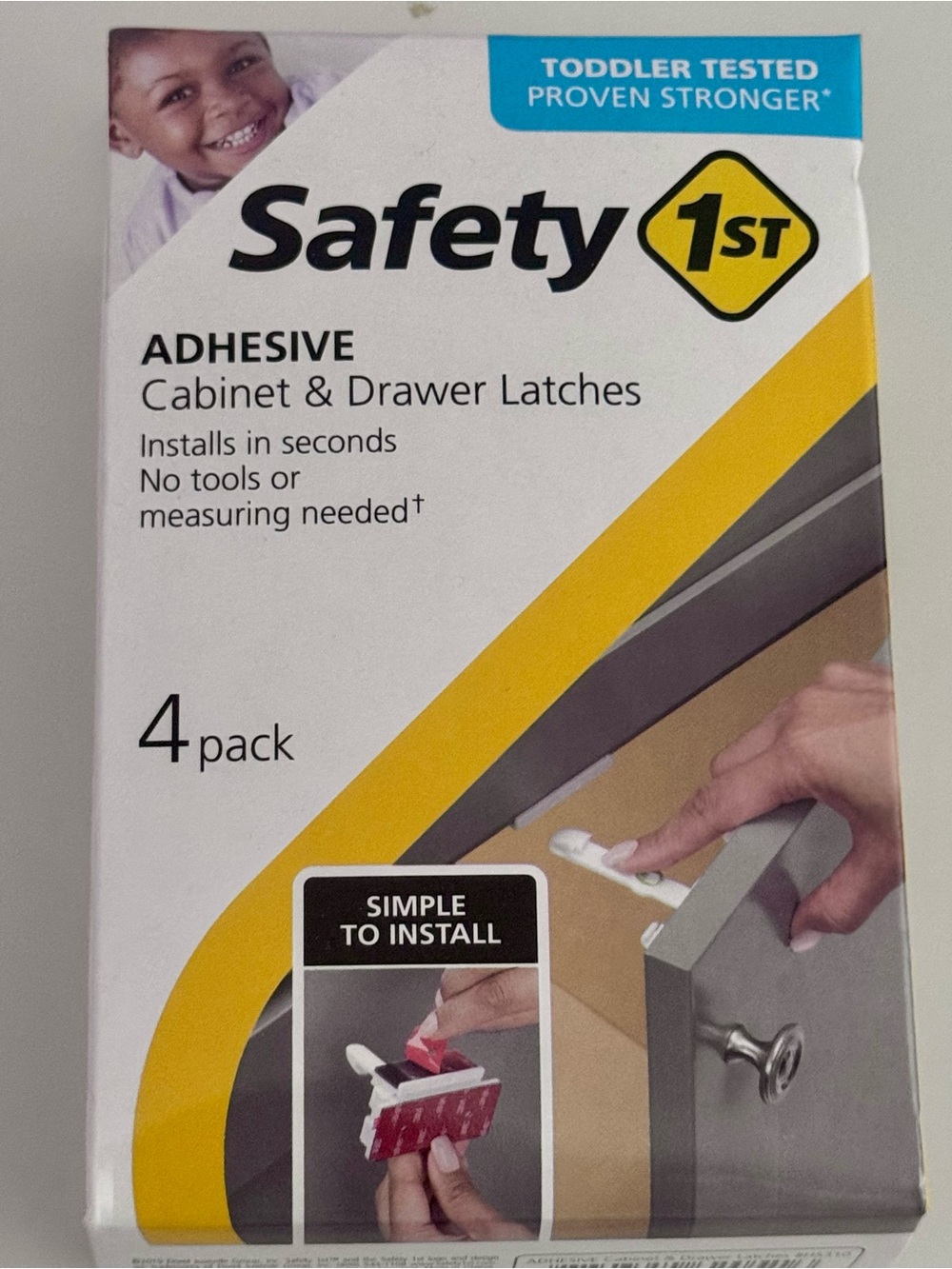 Safety 1st Adhesive Cabinet & Drawer Latches - White (4 pack), NEW